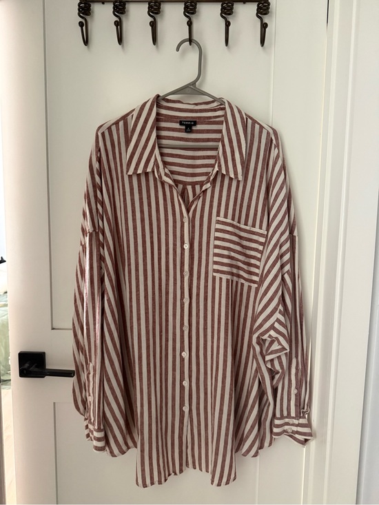 torrid Tops - torrid Rust & White Vertical Stripe Button-Down Shirt